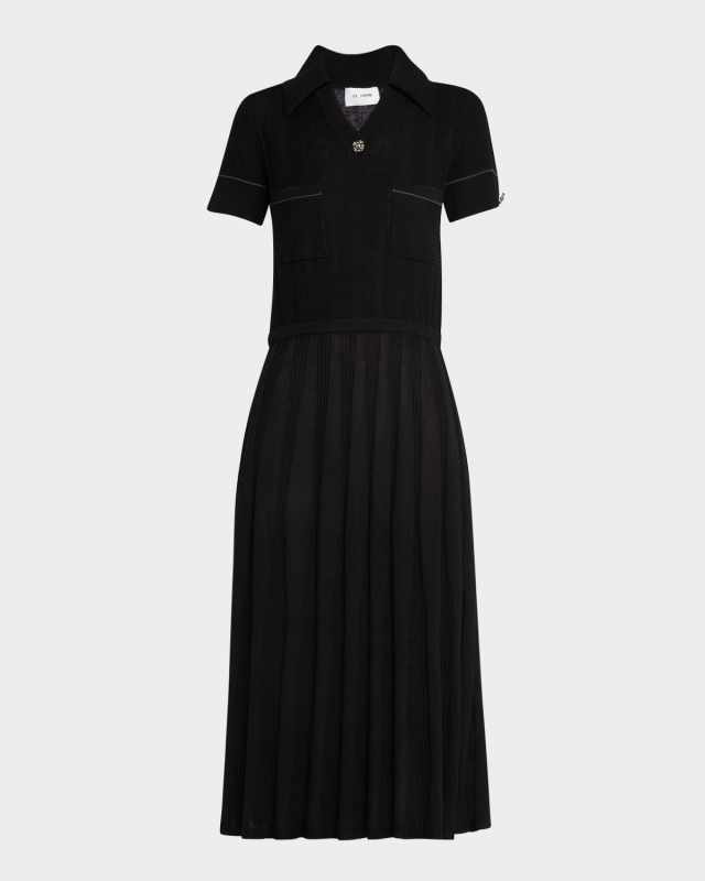 Short-Sleeve Merino Knit Midi Polo Dress